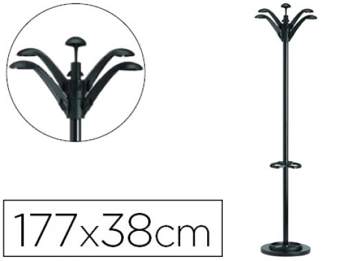 Cabide metlico unilux flora 6 cabides com suporte para guarda-chuva e bandeja de gotas preto 177 x 38 cm , Unilux , 154393 , 3595560015757
